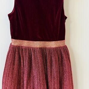 Girls Burgundy Velvet Bodice with Shimmery Pleated Skirt Dress